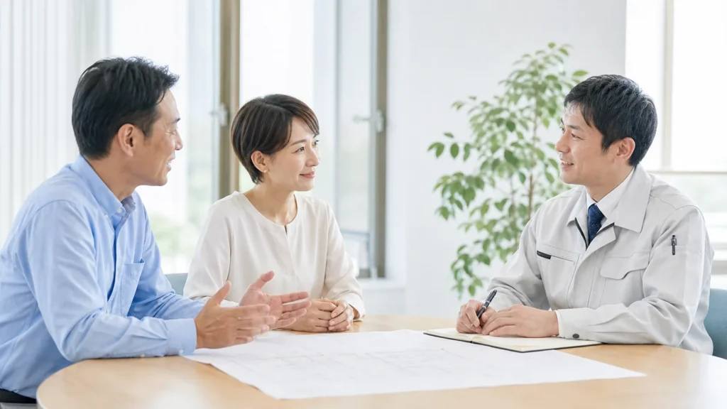 クライアントが設備設計者へ希望を伝える初回打ち合わせの様子